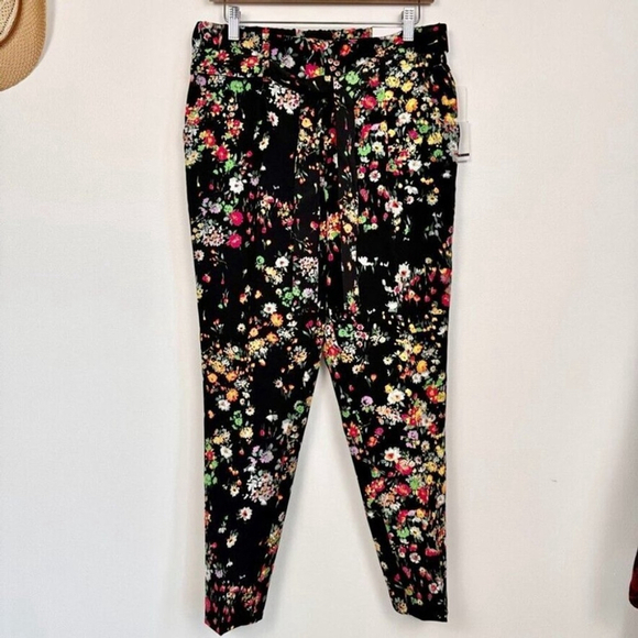 Jules & Leopold Pants - Jules & Leopold Ankle Length Pants Black Women's Small Floral Pull On Tapered